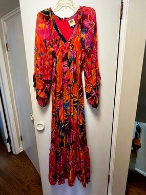 FARM Rio Pink & Orange Floral Boho Maxi Dress